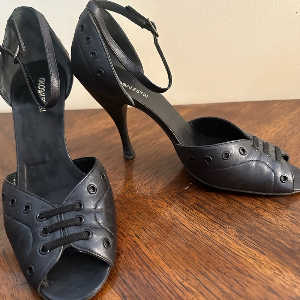 Black leather heels